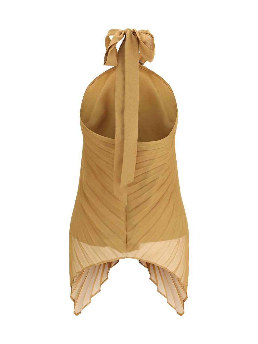 Top Plissé Chiffon Caramel Polyester Tops
