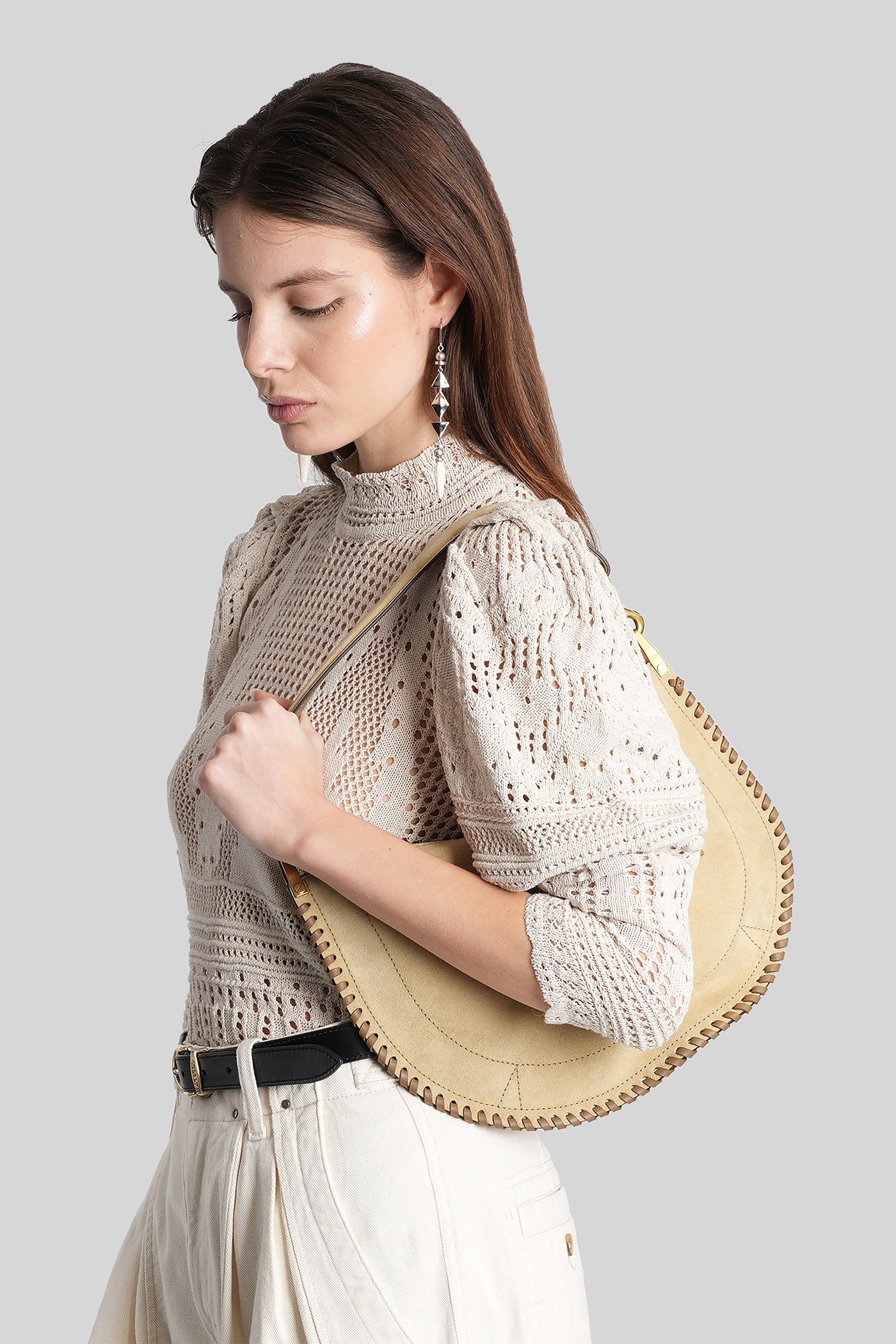 Oskan soft zip Shoulder bag in beige suede Borse