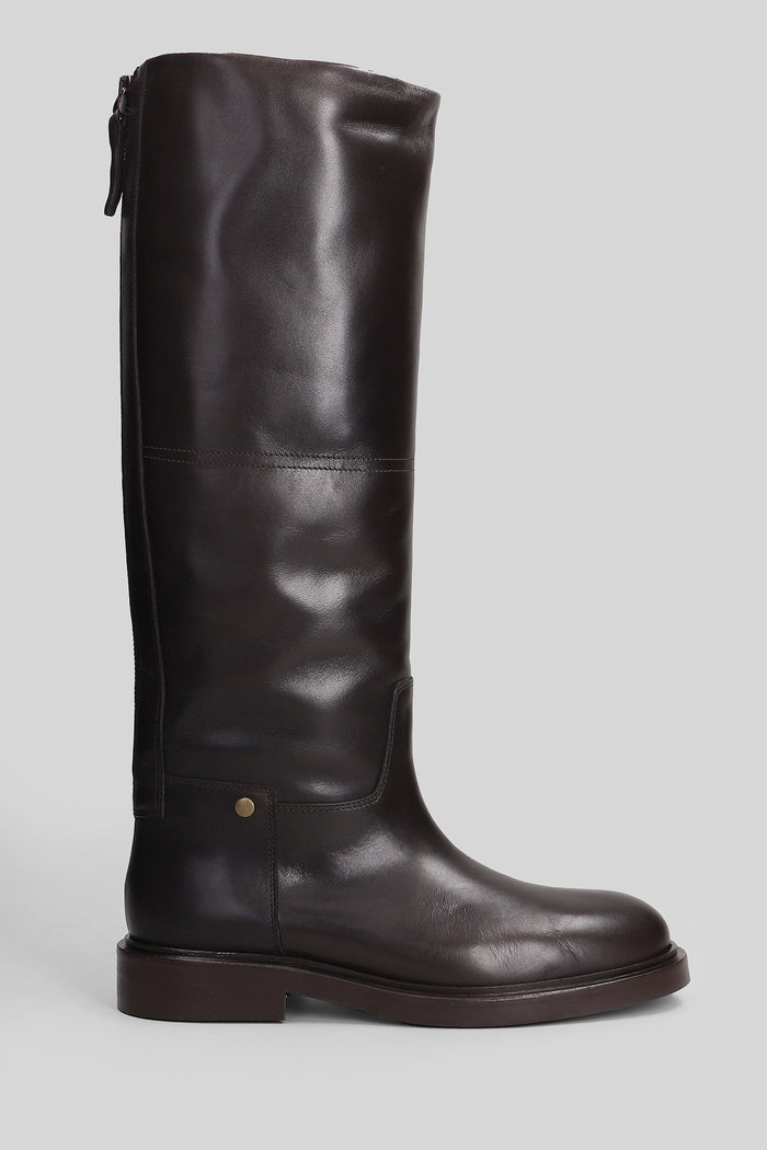 Eve Low Heels Boots In Dark Brown Leather Scarpe