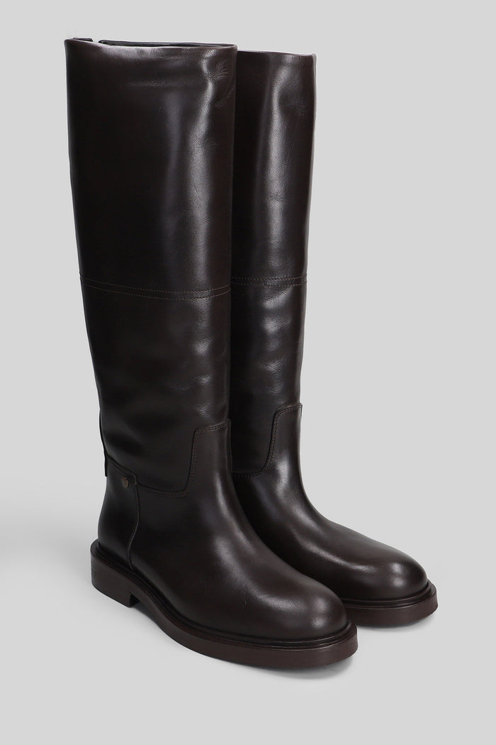 Eve Low Heels Boots In Dark Brown Leather Scarpe