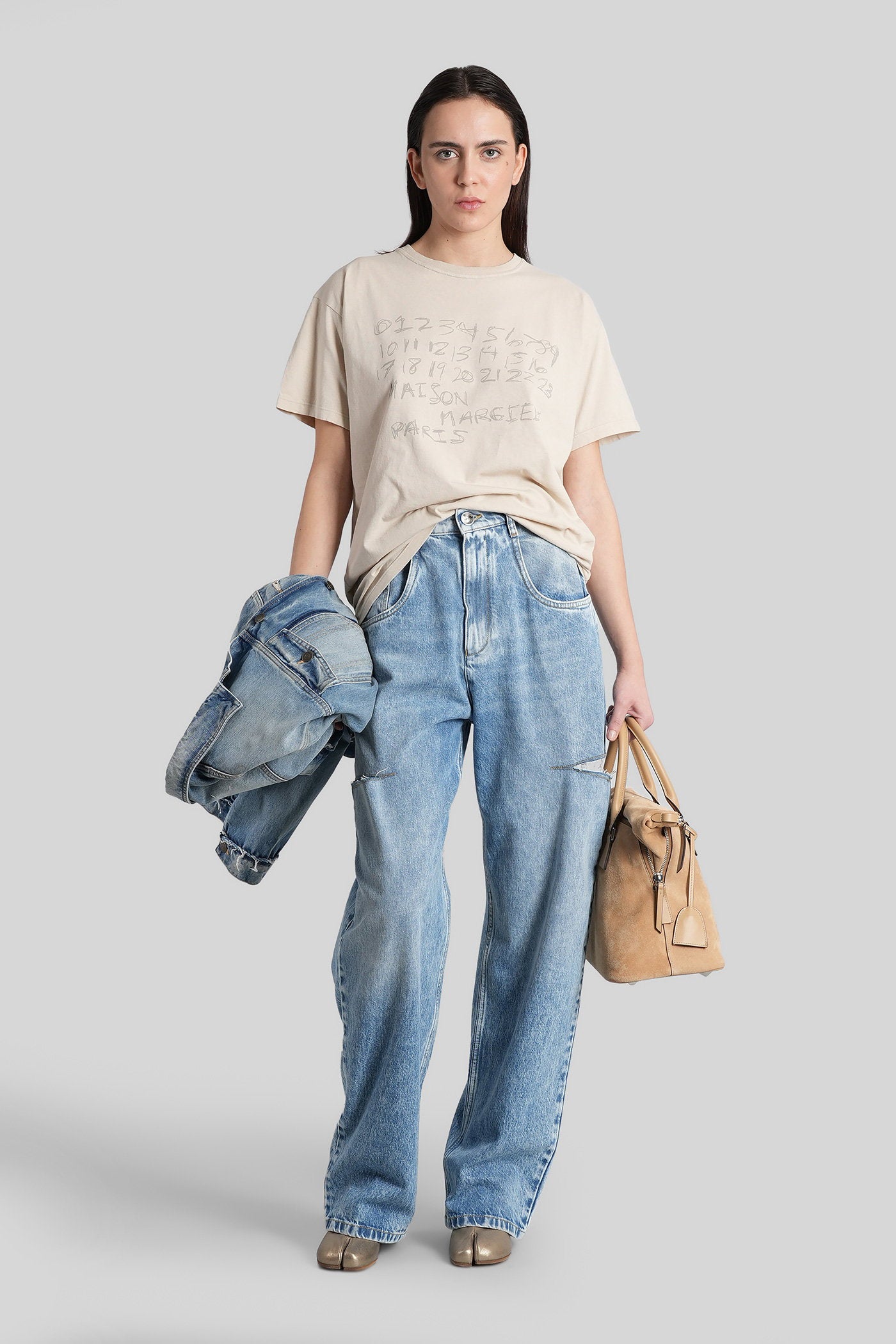 T-Shirt in beige cotton Abbigliamento