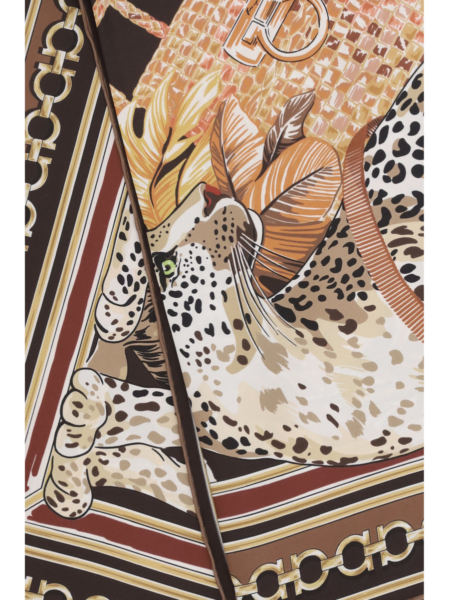 Silk Scarf Leopard Print Brown Patterned Light/pastel