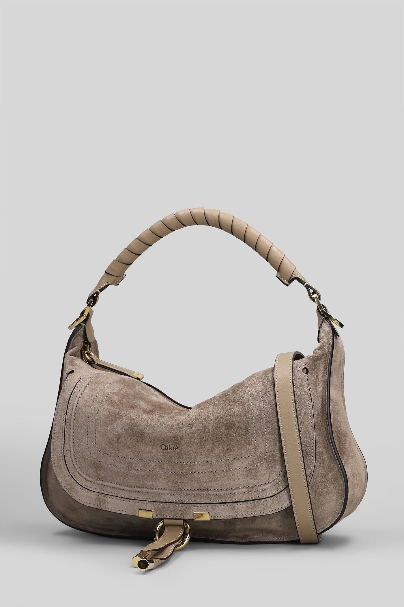 Marcie Shoulder bag in taupe suede Borse