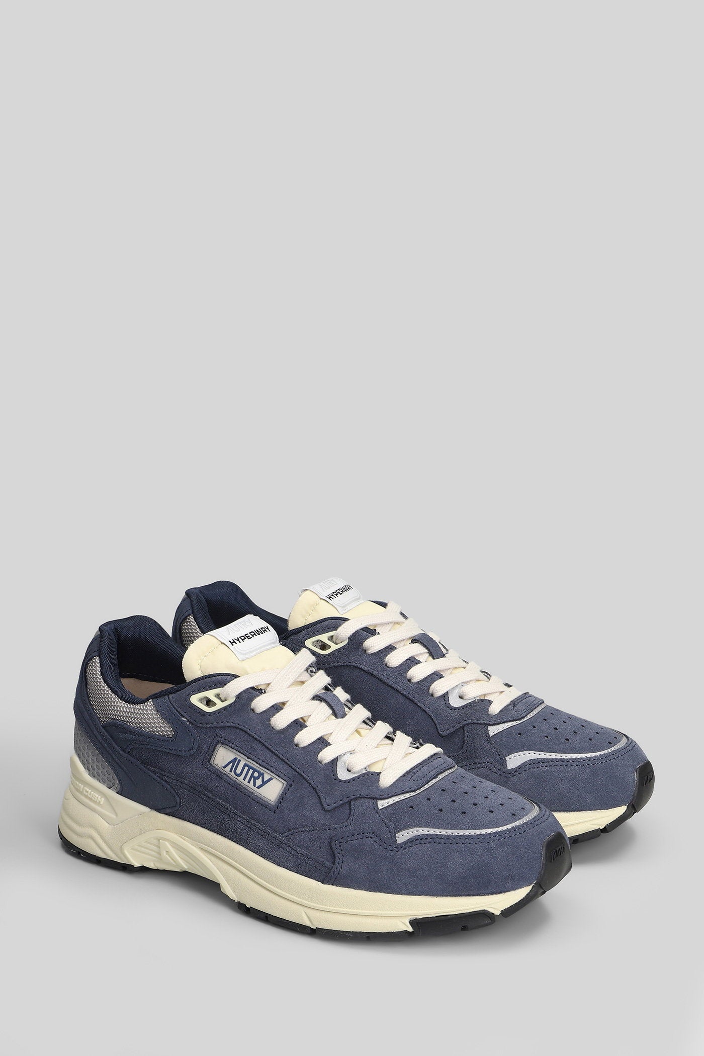 Hyperway Low Sneakers In Blue Suede And Fabric Scarpe