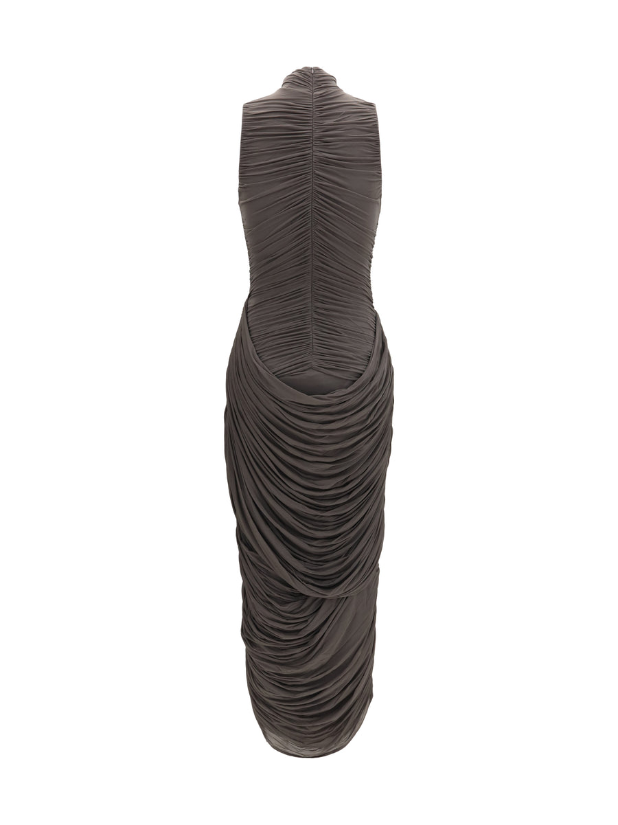 Dress Draped High-Neck Midi Brown Cupro