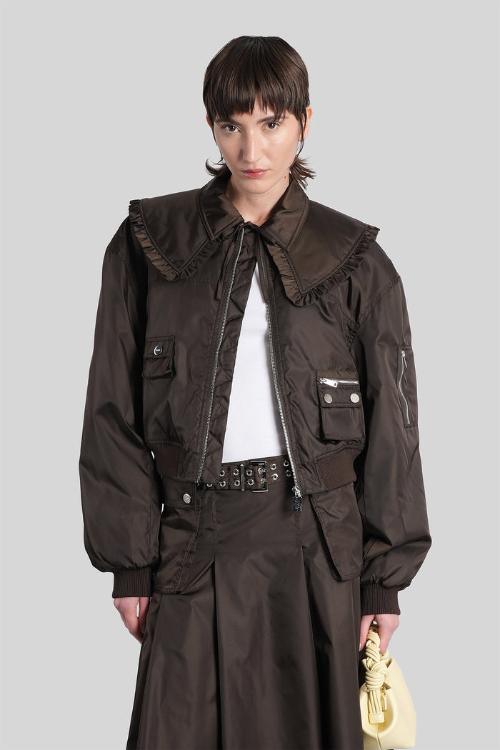 Bomber Jacket Brown Polyamide Abbigliamento