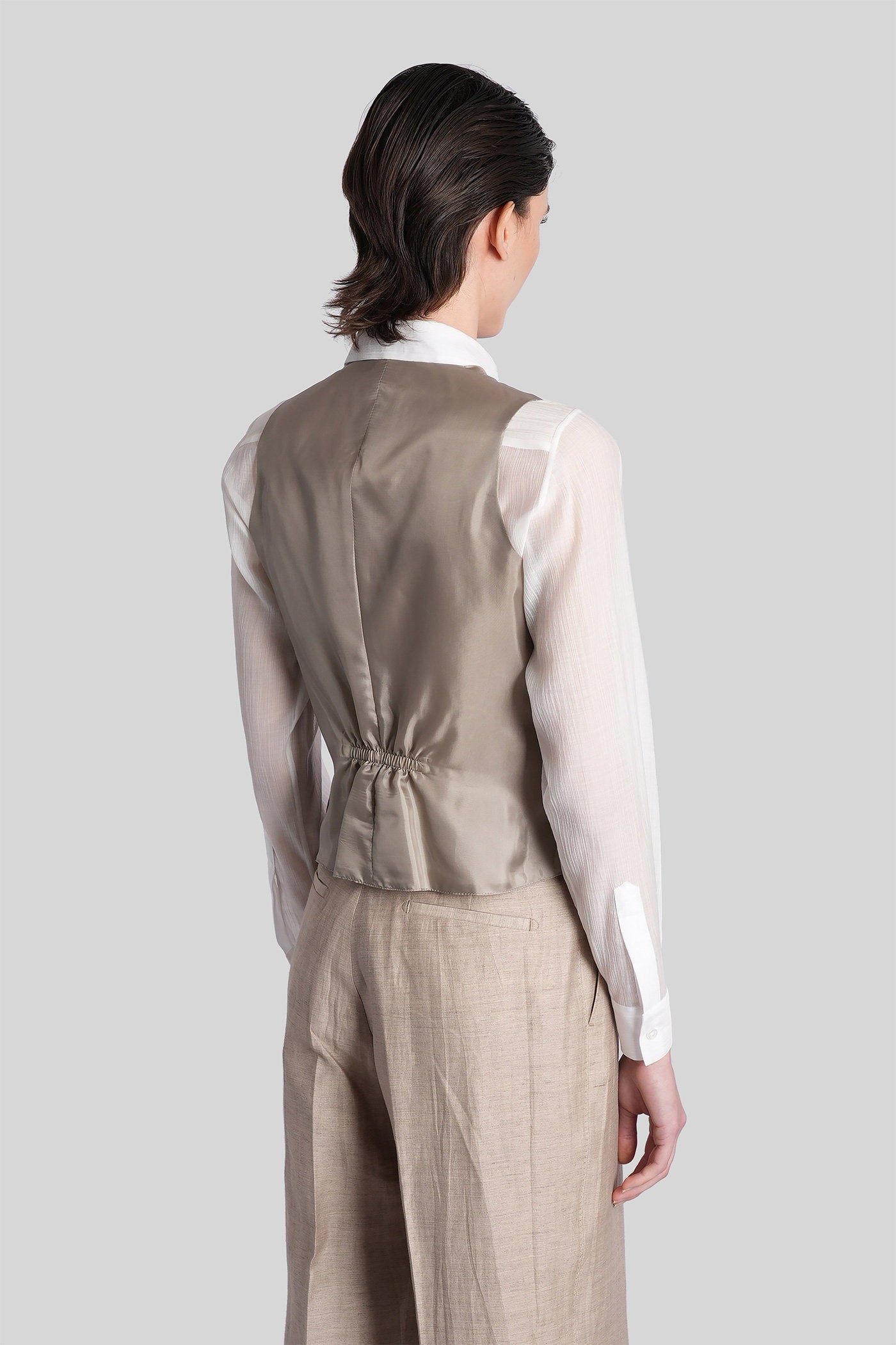 Gail Vest in taupe linen Abbigliamento