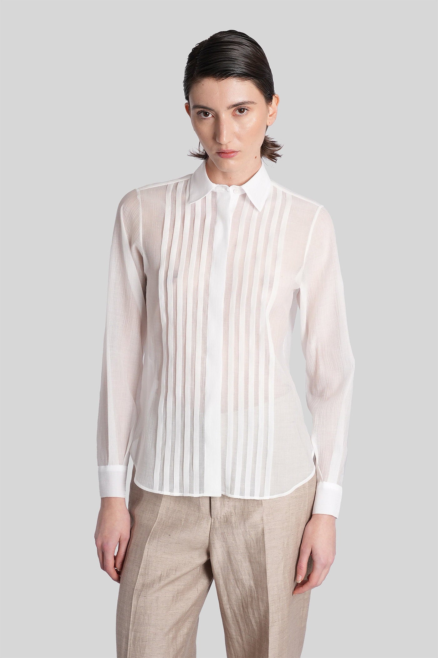 Natalee Shirt in white wool and polyester Abbigliamento