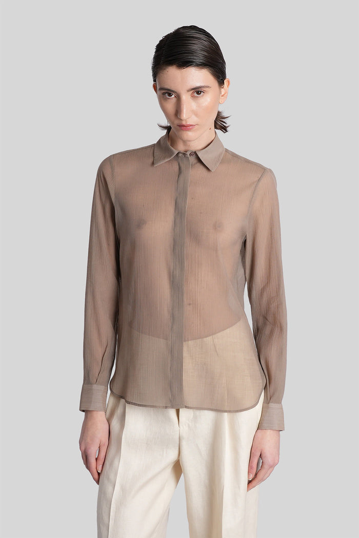Andra Shirt in taupe wool and polyester Abbigliamento