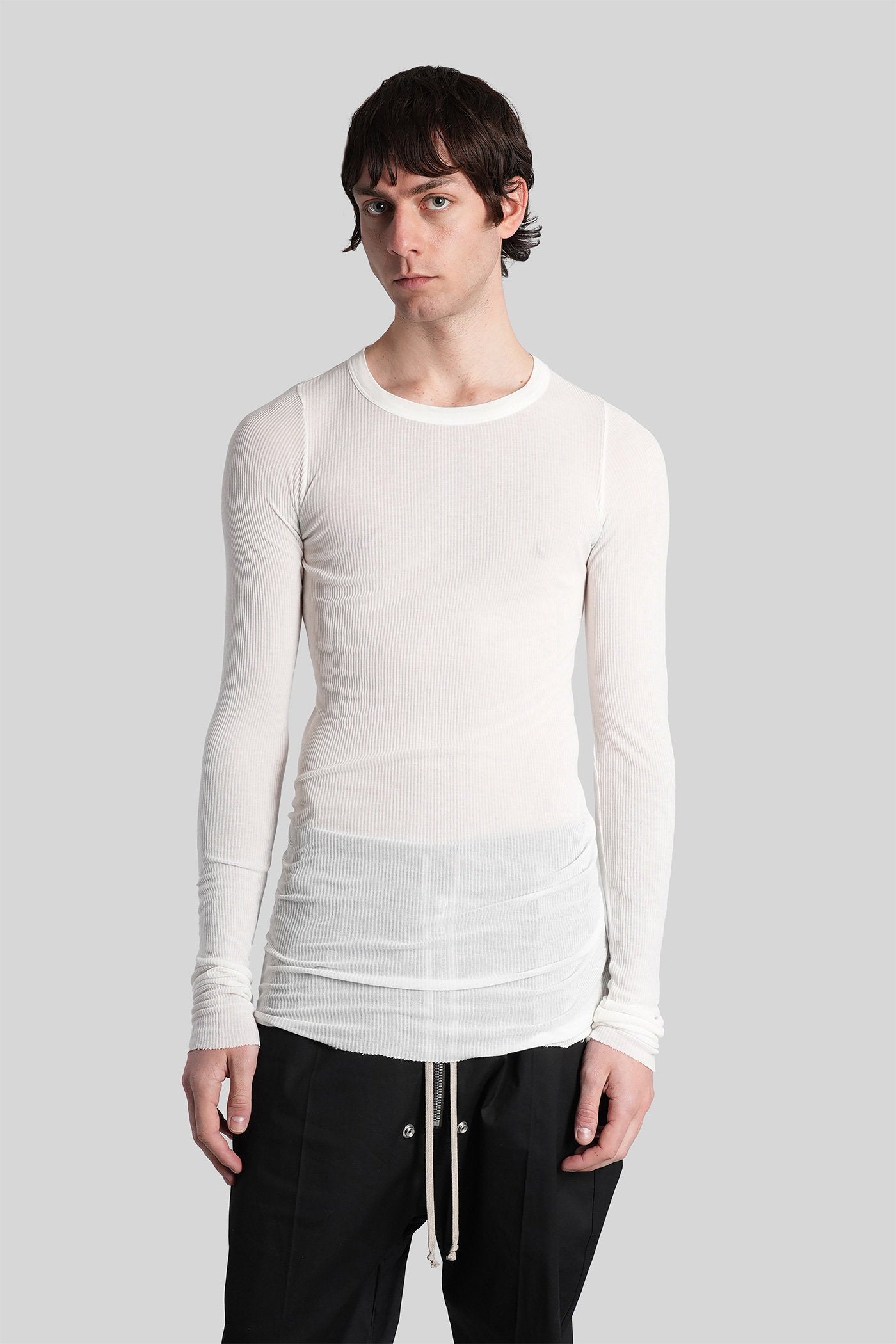 Rib Ls T White Viscose Abbigliamento
