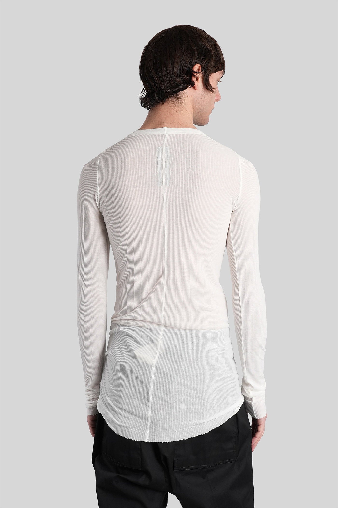 Rib Ls T White Viscose Abbigliamento