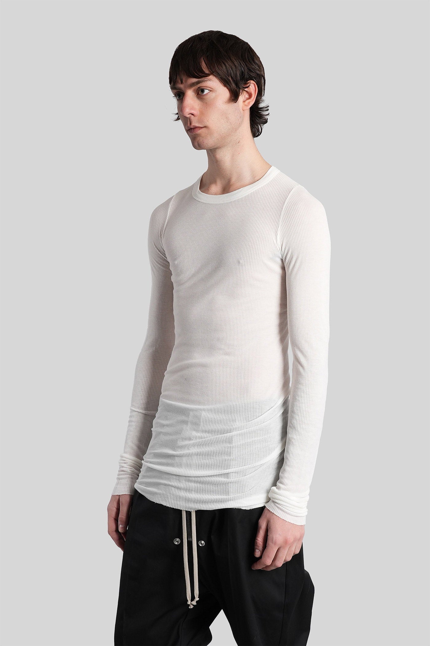Rib Ls T White Viscose Abbigliamento