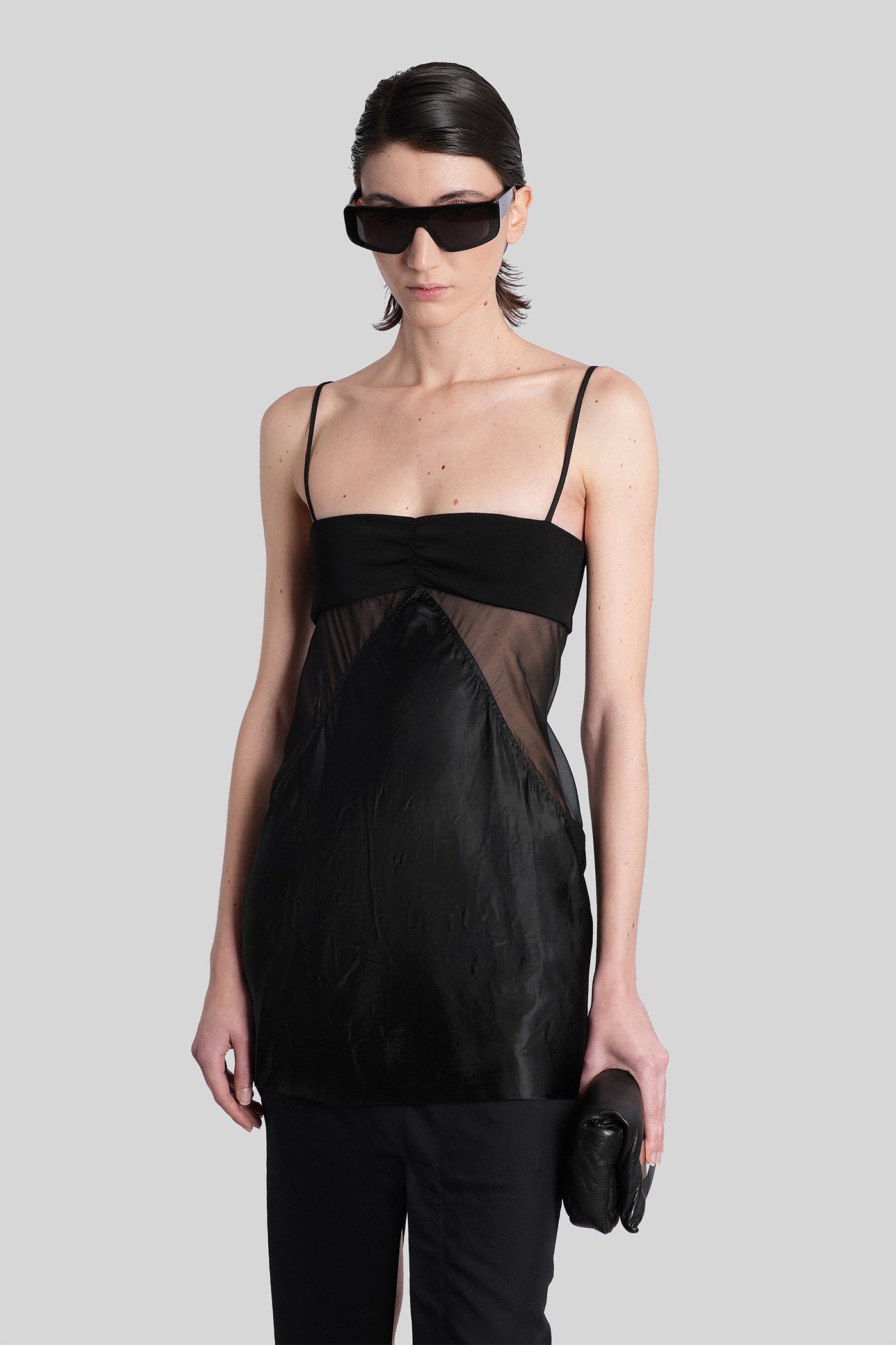 Combo slip top Topwear in black polyamide polyester Abbigliamento
