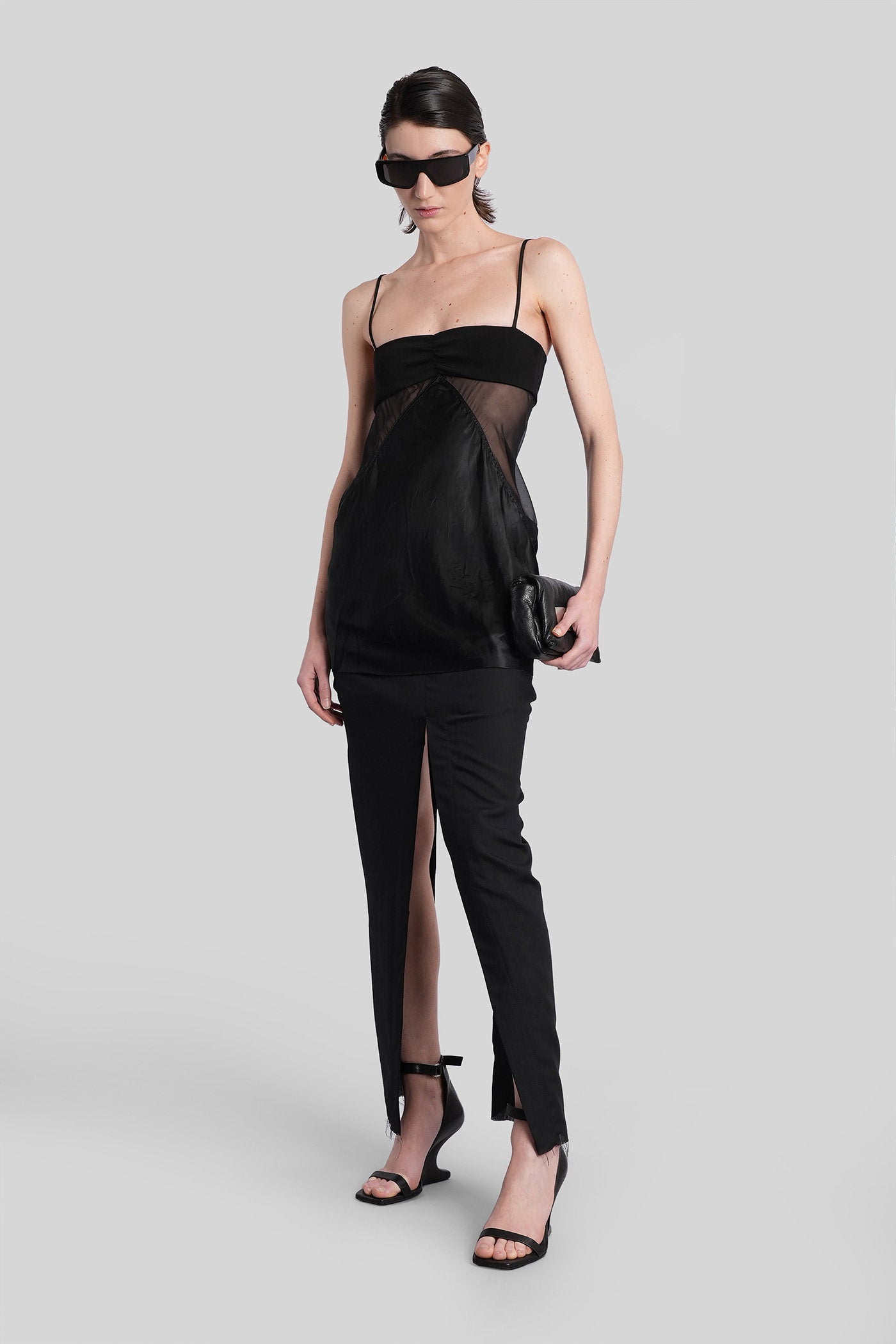 Combo slip top Topwear in black polyamide polyester Abbigliamento