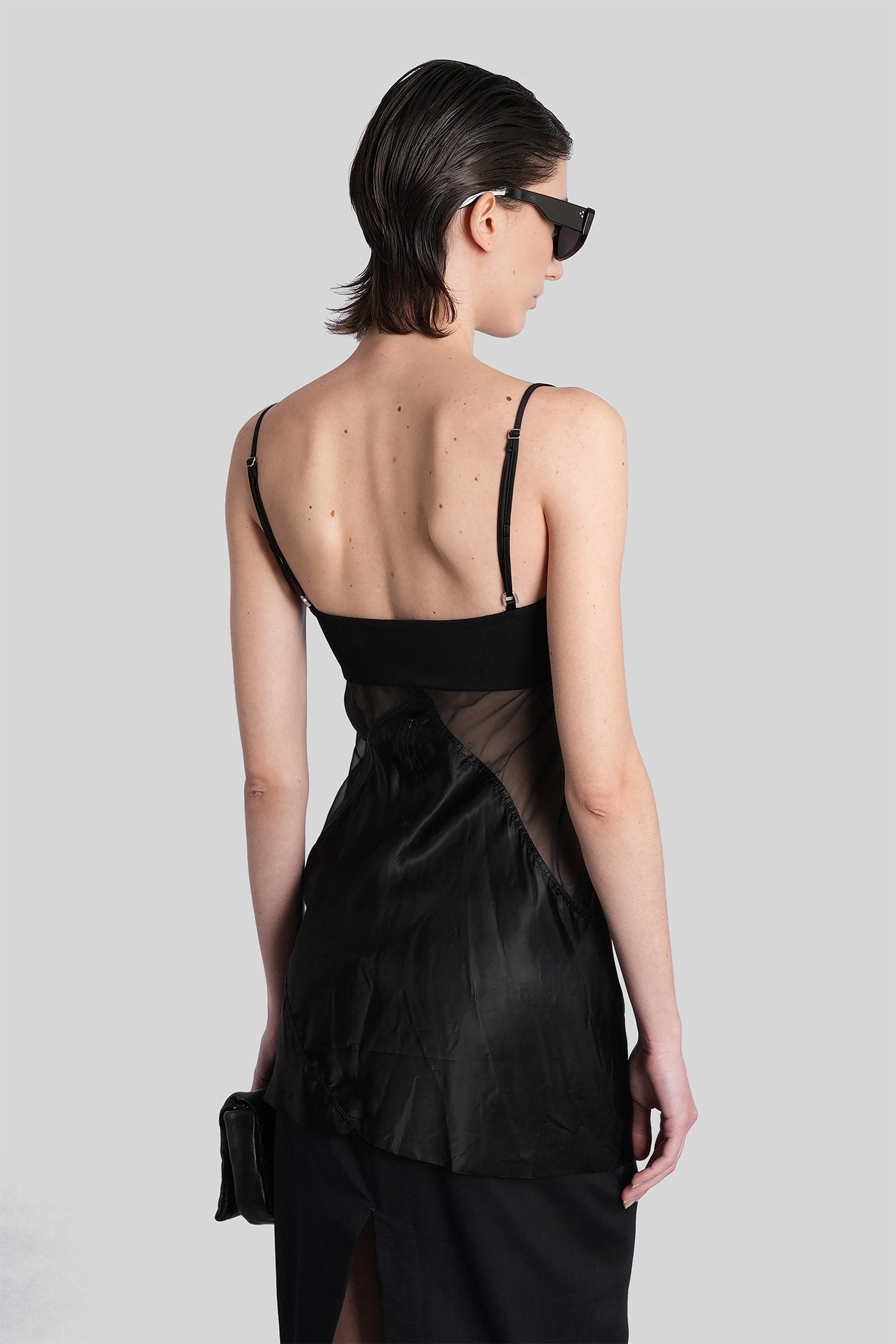 Combo slip top Topwear in black polyamide polyester Abbigliamento
