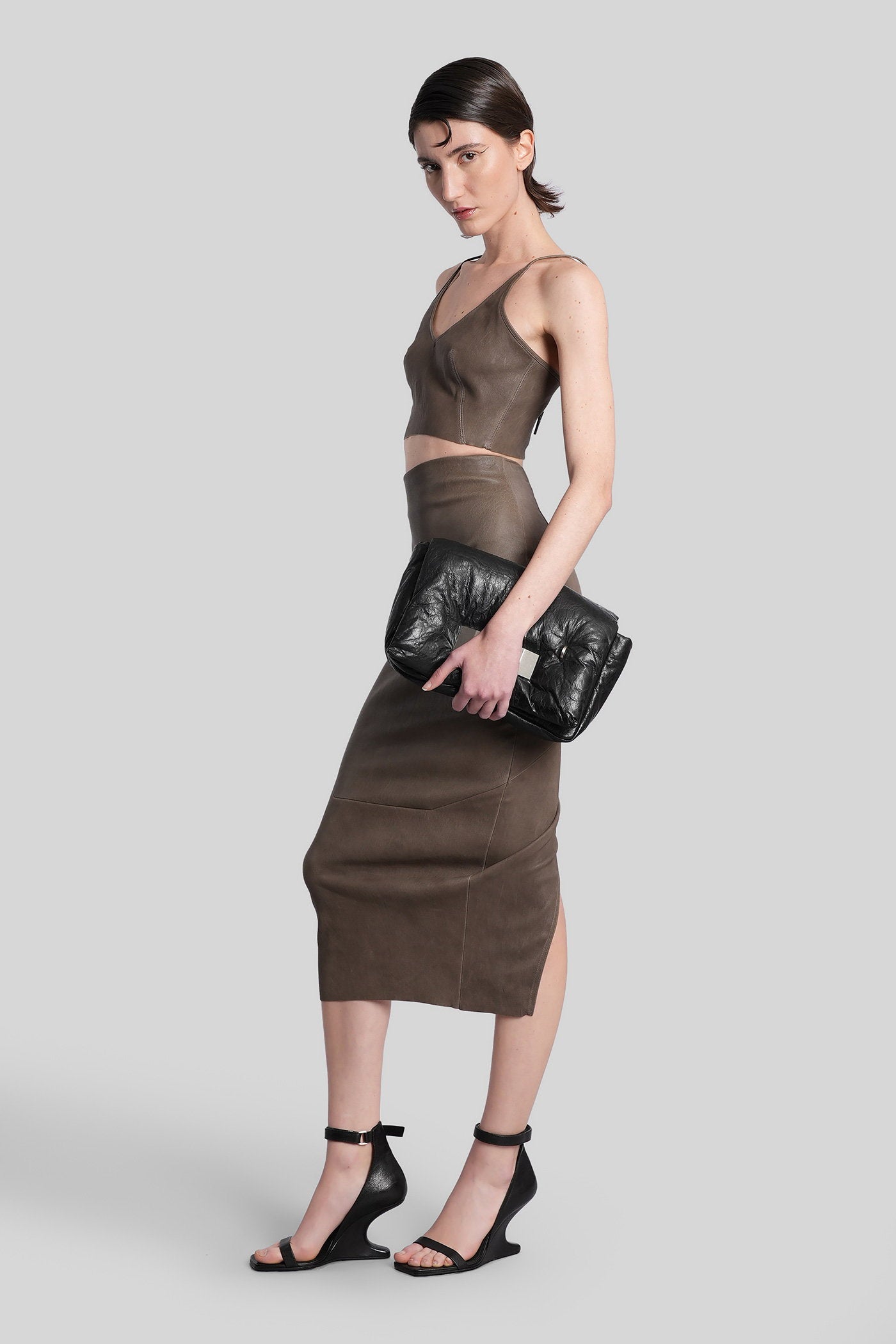 Calf dirt pillar Skirt in grey leather Abbigliamento