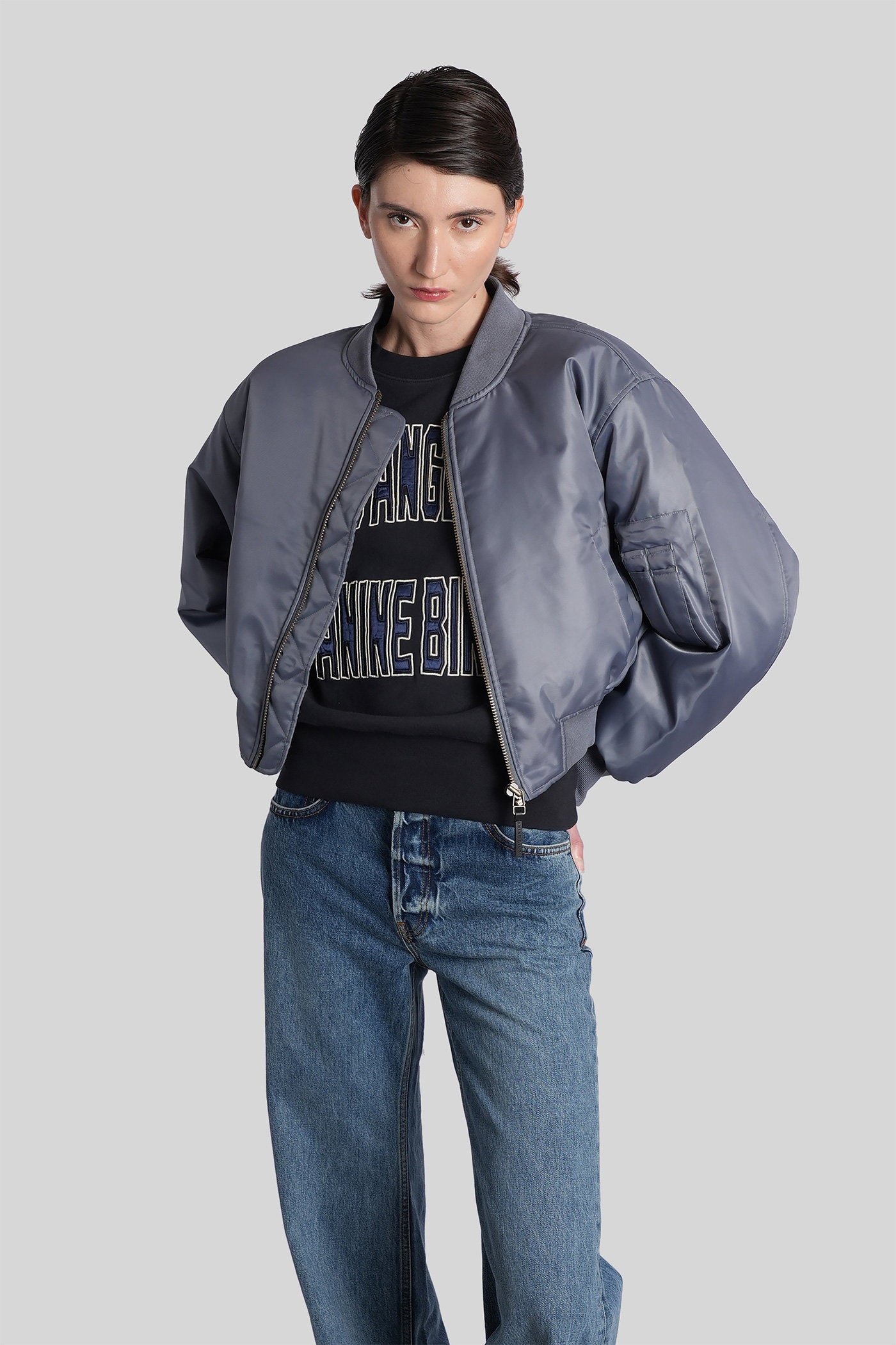 Leon Bomber Jacket in grey polyester Abbigliamento