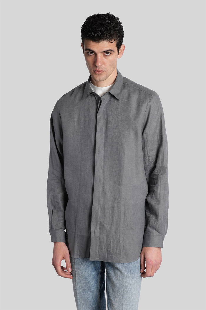 Shirt in grey linen Abbigliamento