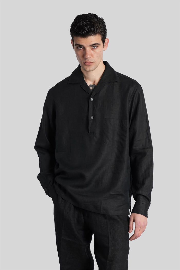 Shirt in black linen Abbigliamento