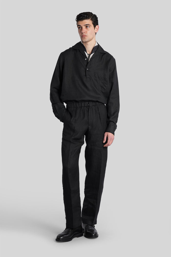 Shirt in black linen Abbigliamento
