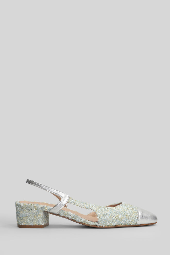 Rosette Pumps in silver leather and fabric Scarpe