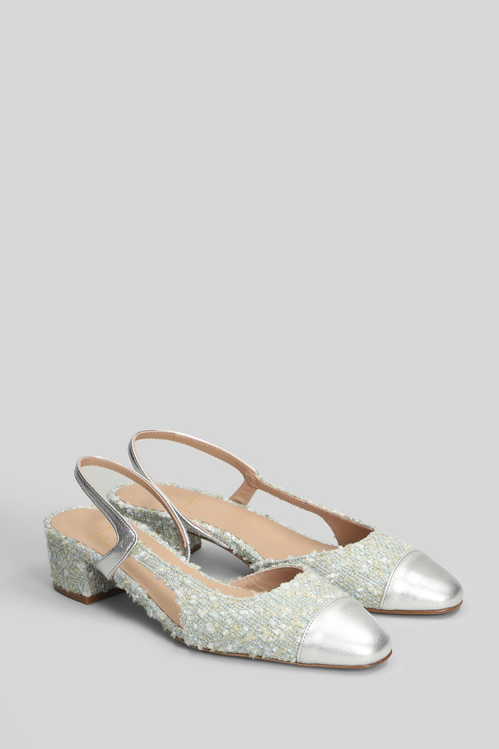 Rosette Pumps in silver leather and fabric Scarpe