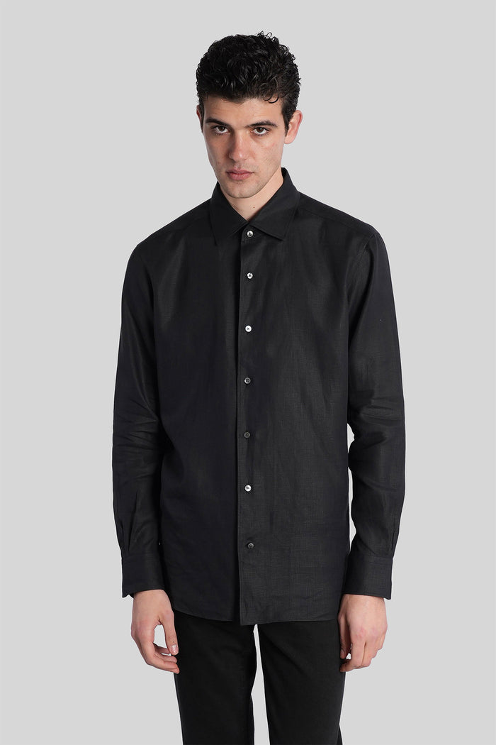 Shirt in black linen Abbigliamento