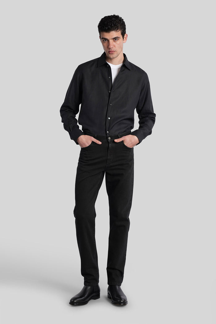Shirt in black linen Abbigliamento