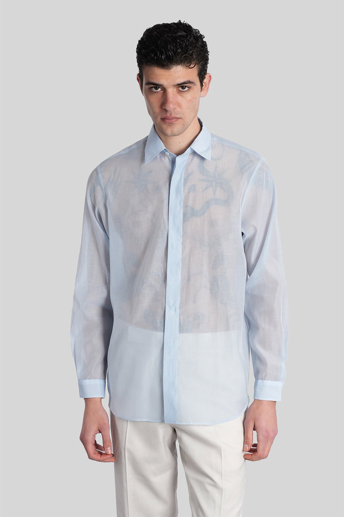 Shirt in cyan silk Abbigliamento