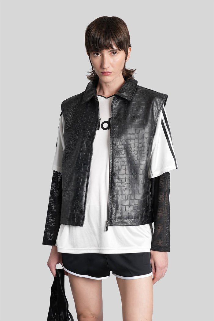 Pleather Vst Vest Black Leather Abbigliamento