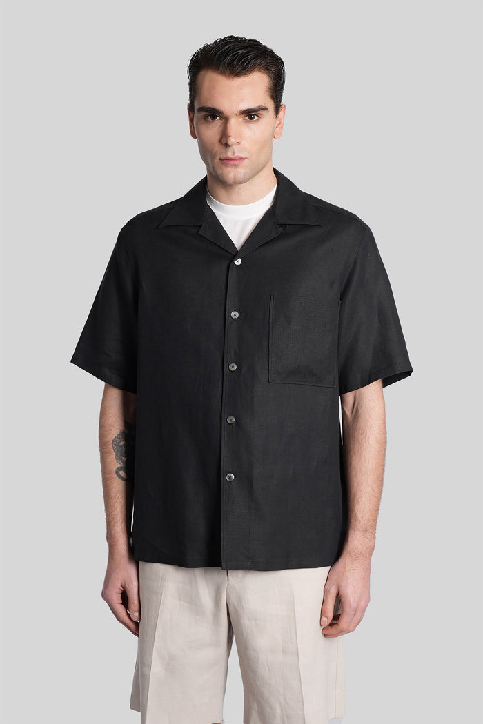 Shirt in black linen Abbigliamento