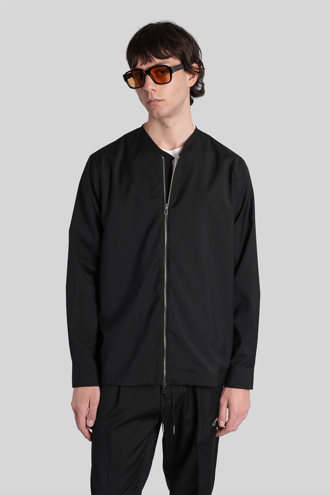 Shirt Zip V S158 Black Cotton Abbigliamento