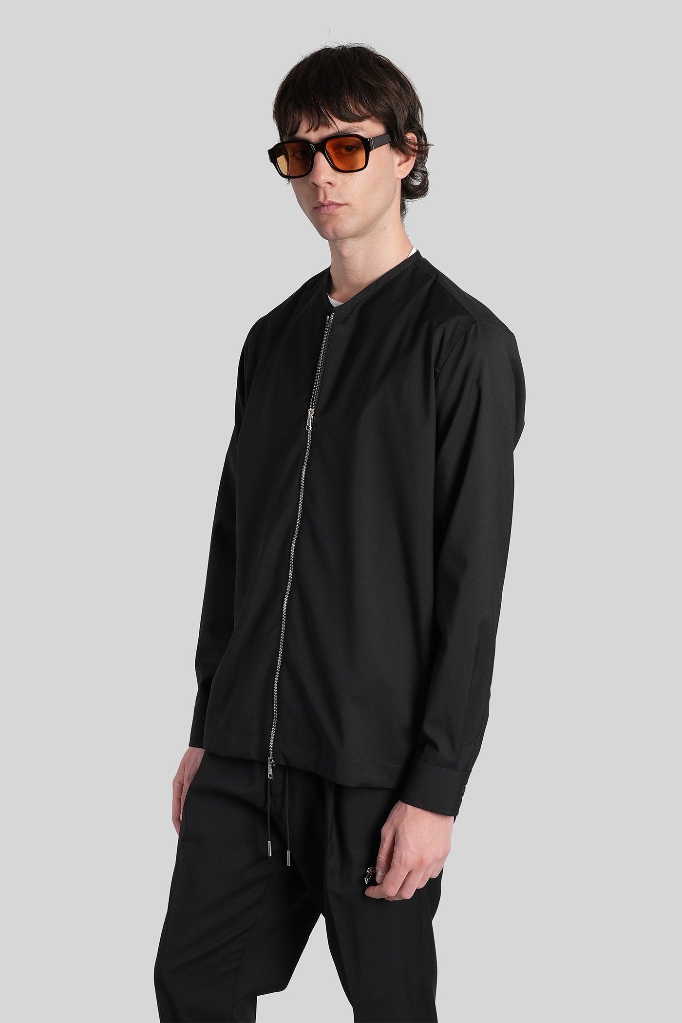 Shirt Zip V S158 Black Cotton Abbigliamento