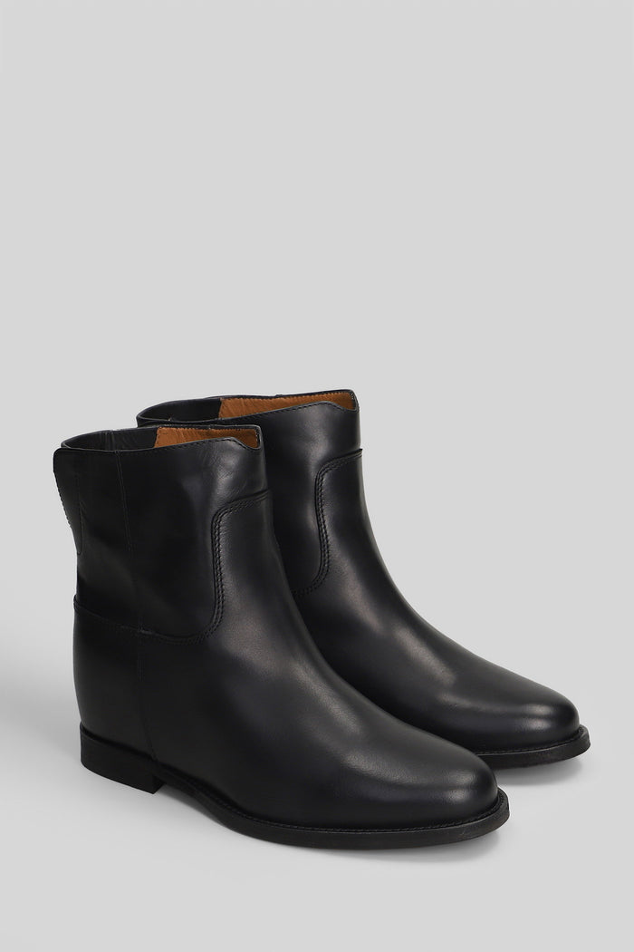 Ankle Boots Inside Wedge Black Leather Scarpe
