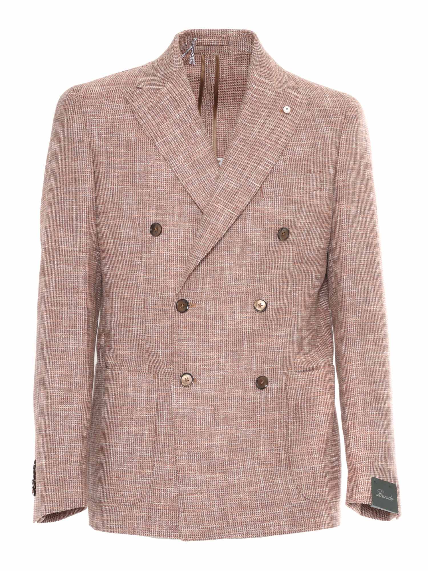 Jacket Brown Cotton Linen Virgin Wool Single Breasted