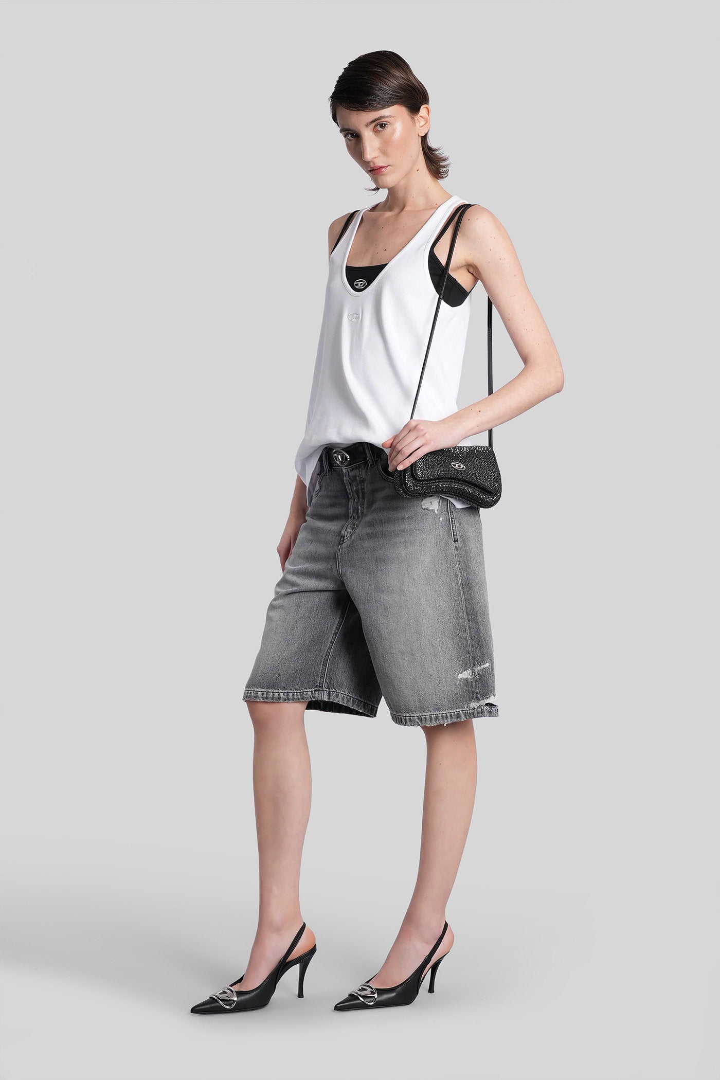 De-sire-short Shorts in black denim Abbigliamento