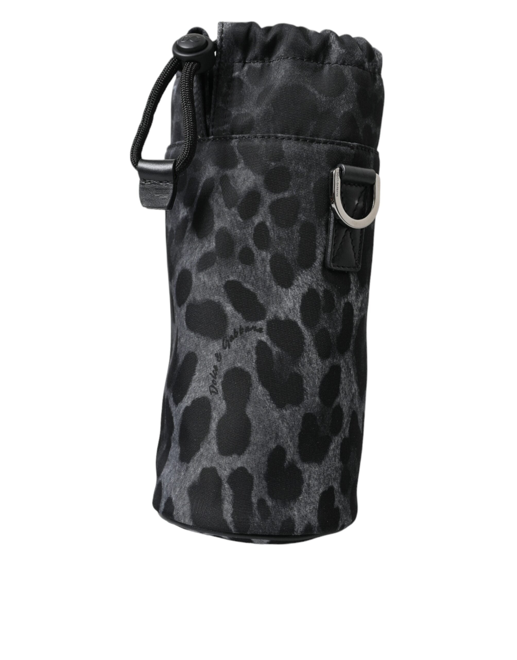 Black Leopard Round Slim Tote Bottle Cage Bag Nylon Leather