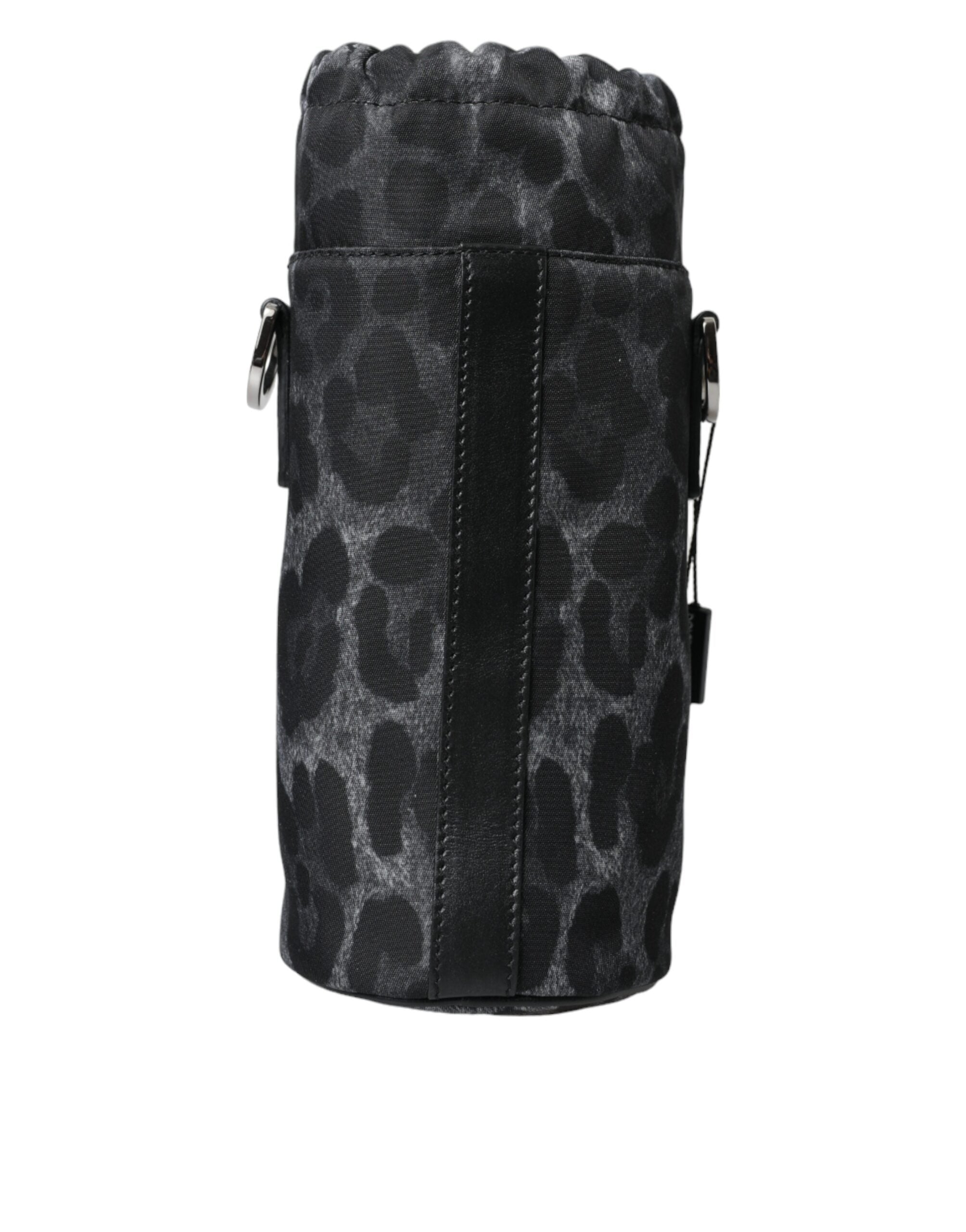 Black Leopard Round Slim Tote Bottle Cage Bag Nylon Leather