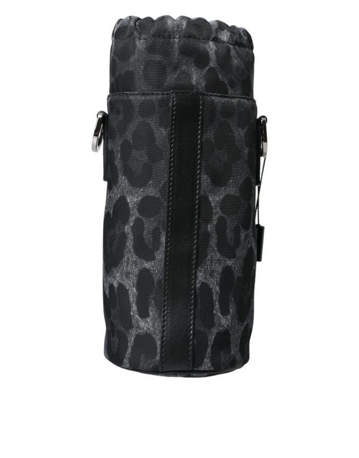 Black Leopard Round Slim Tote Bottle Cage Bag Nylon Leather