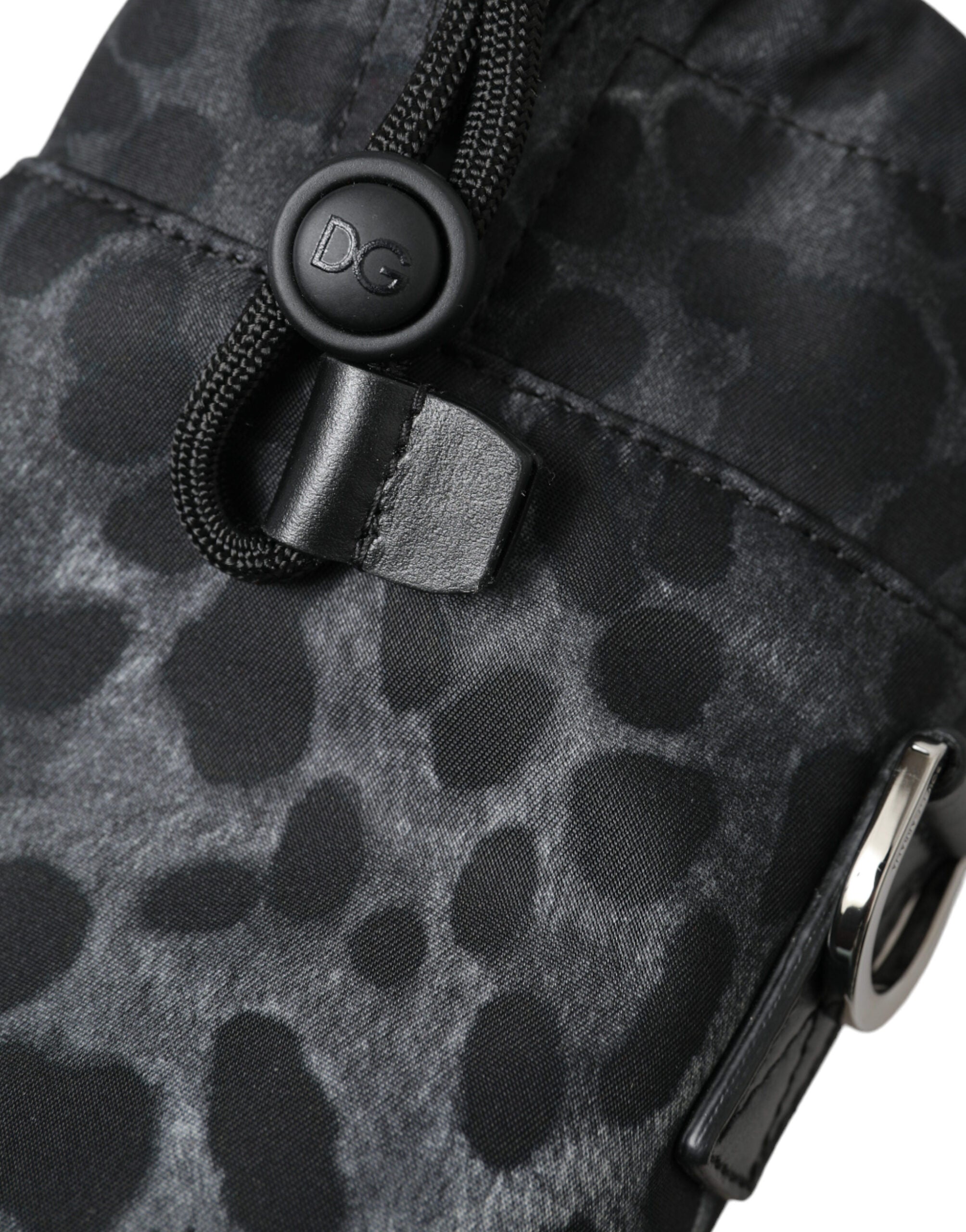 Black Leopard Round Slim Tote Bottle Cage Bag Nylon Leather