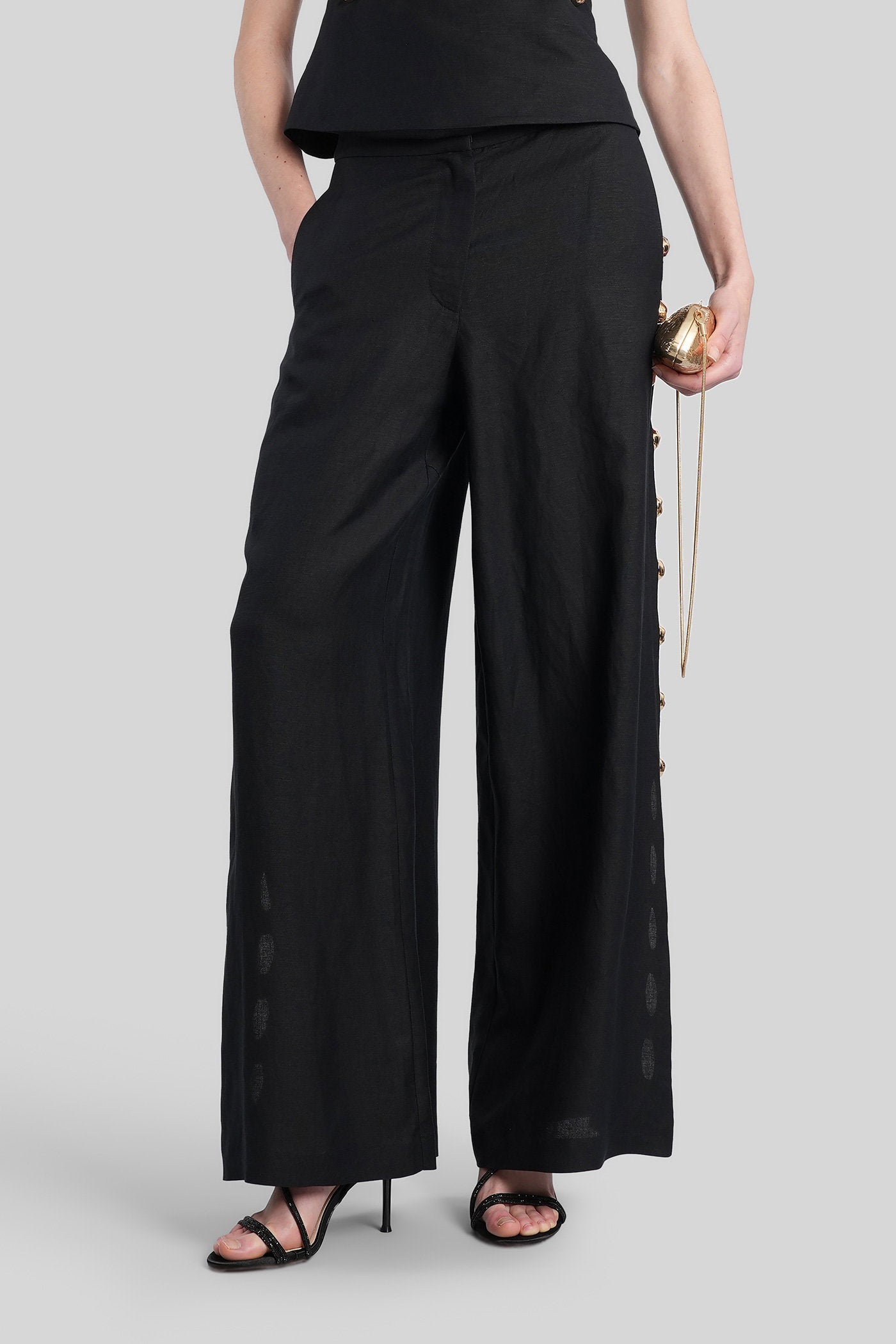 Cayman Pants in black linen Abbigliamento