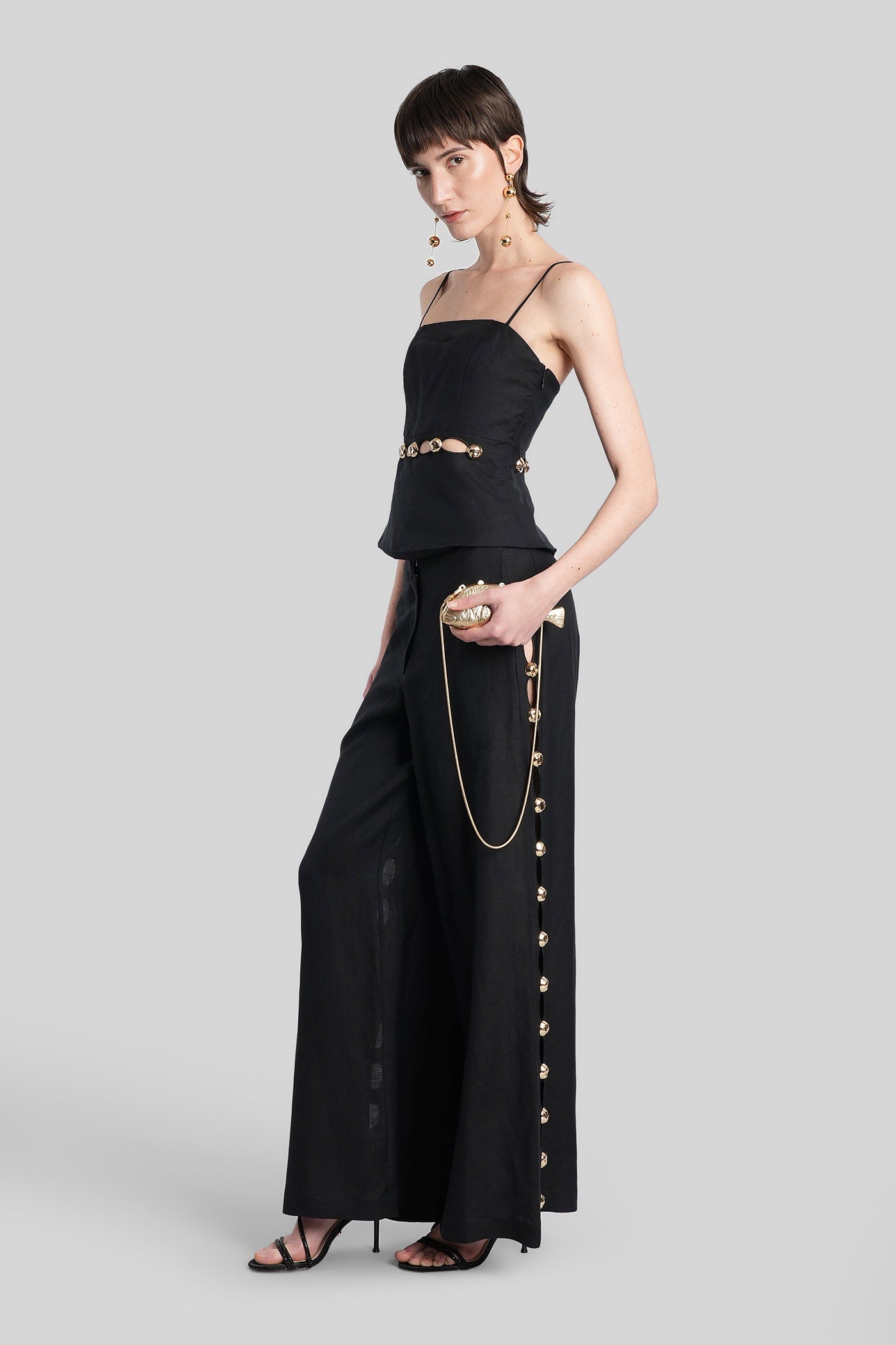 Cayman Pants in black linen Abbigliamento