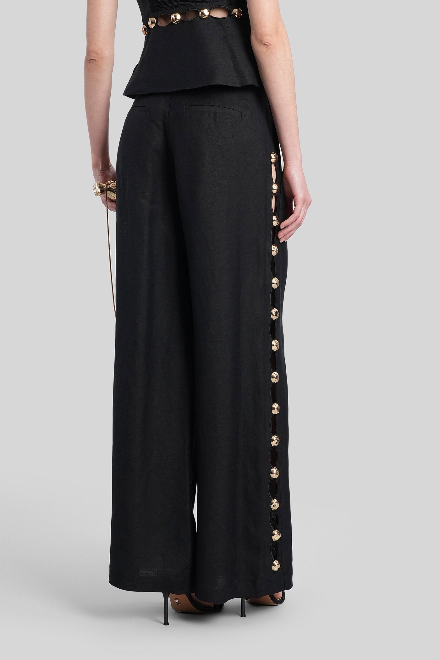 Cayman Pants in black linen Abbigliamento