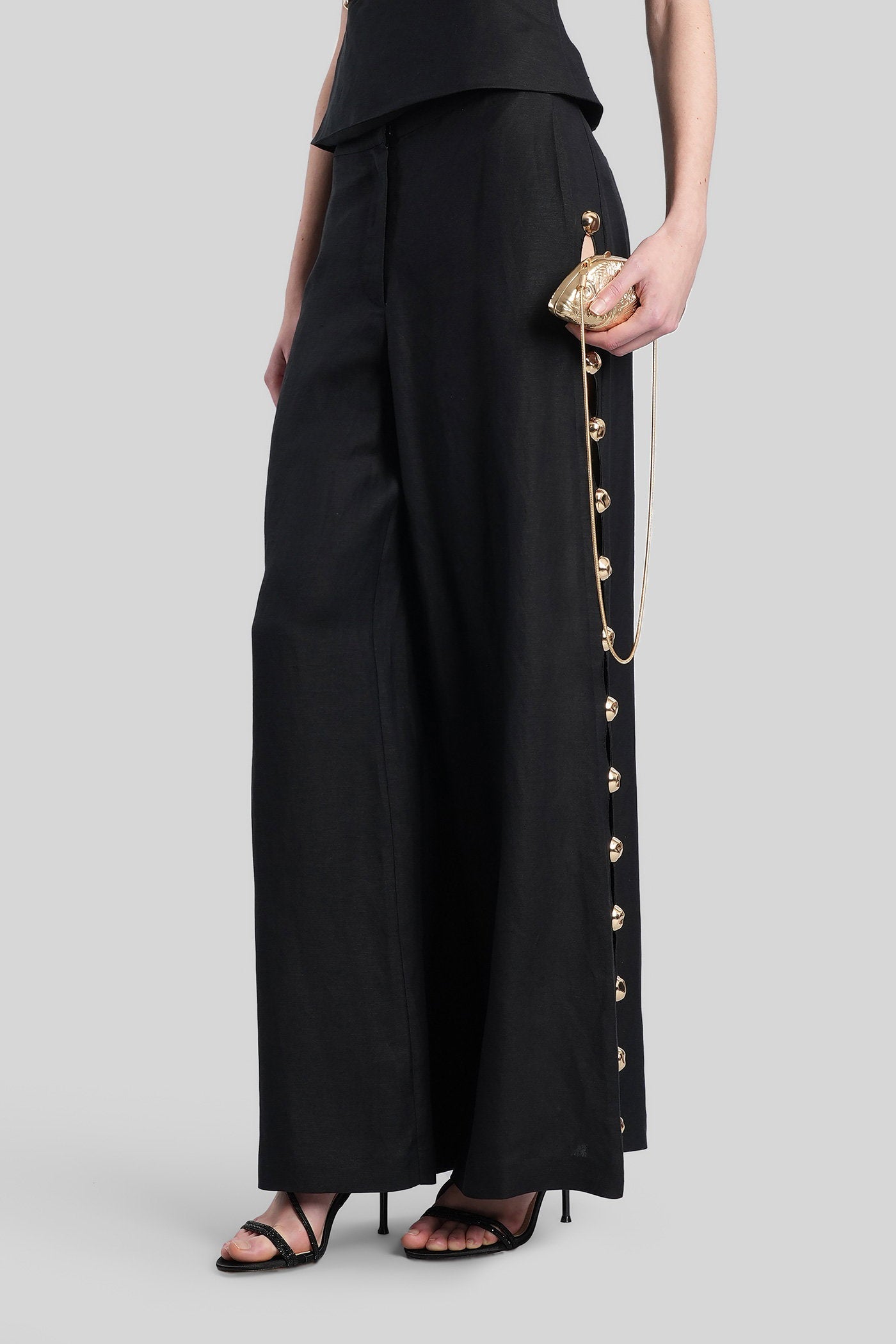 Cayman Pants in black linen Abbigliamento