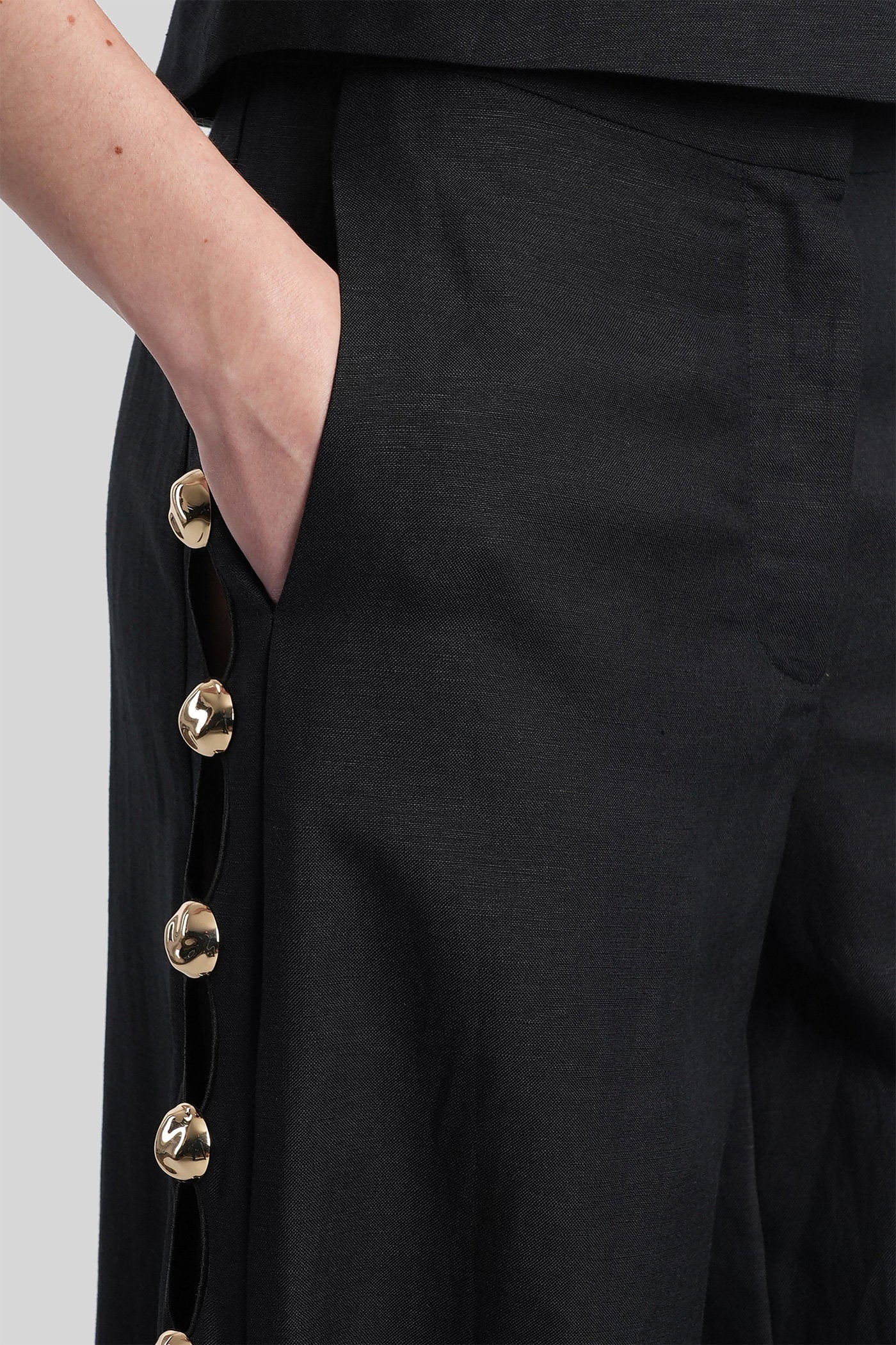 Cayman Pants in black linen Abbigliamento