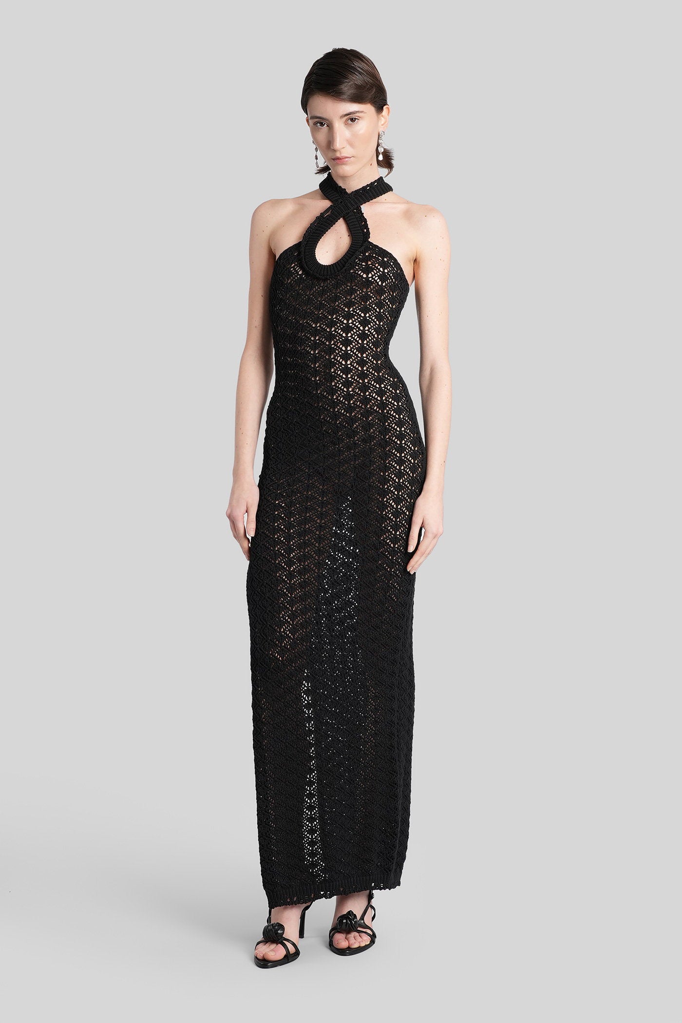 Long dress in black cotton Abbigliamento