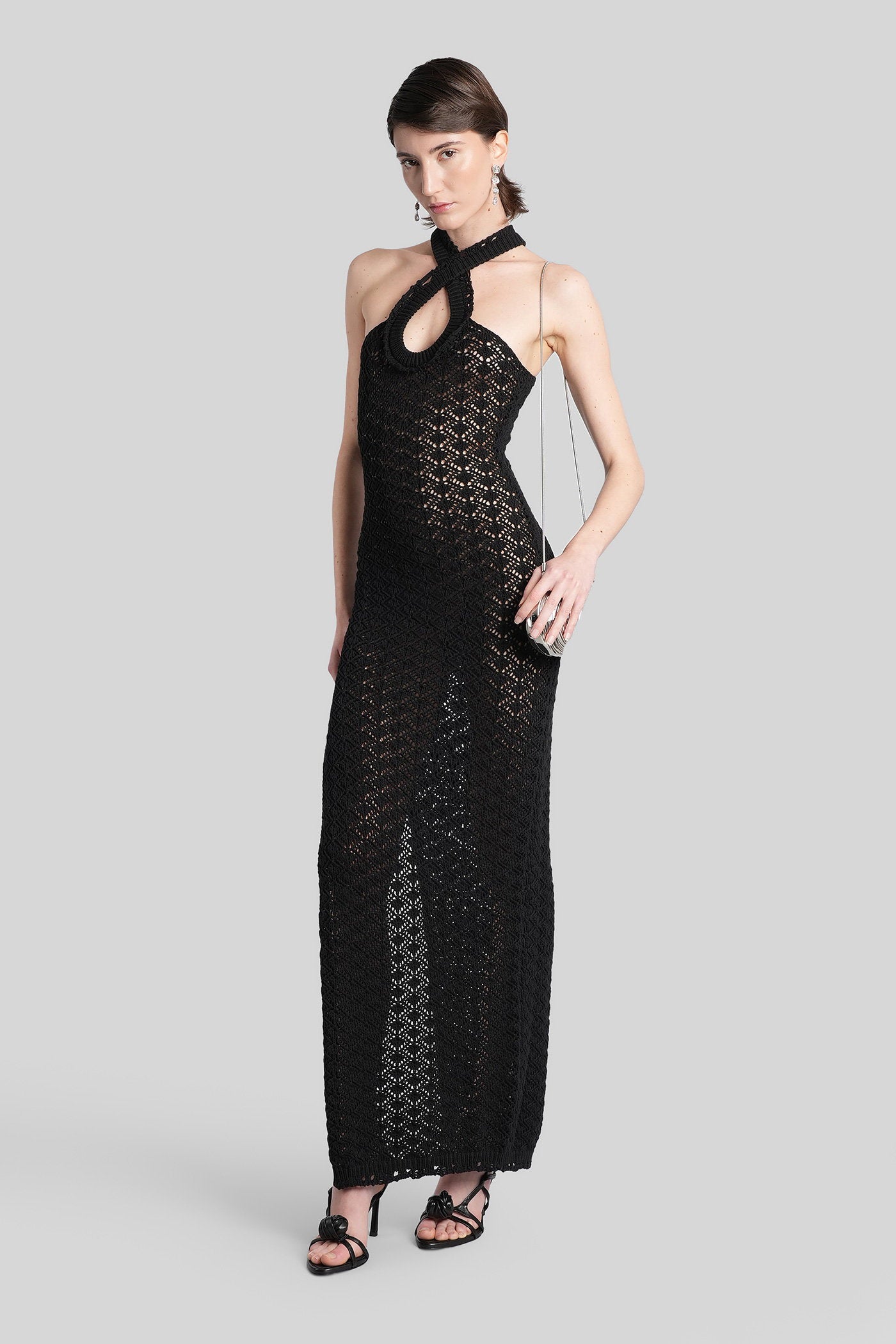Long dress in black cotton Abbigliamento