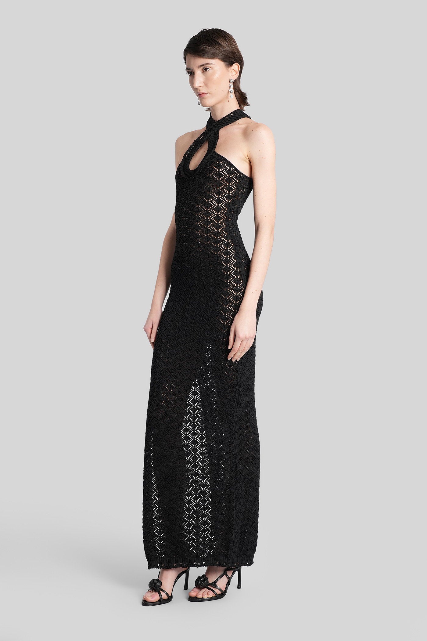 Long dress in black cotton Abbigliamento