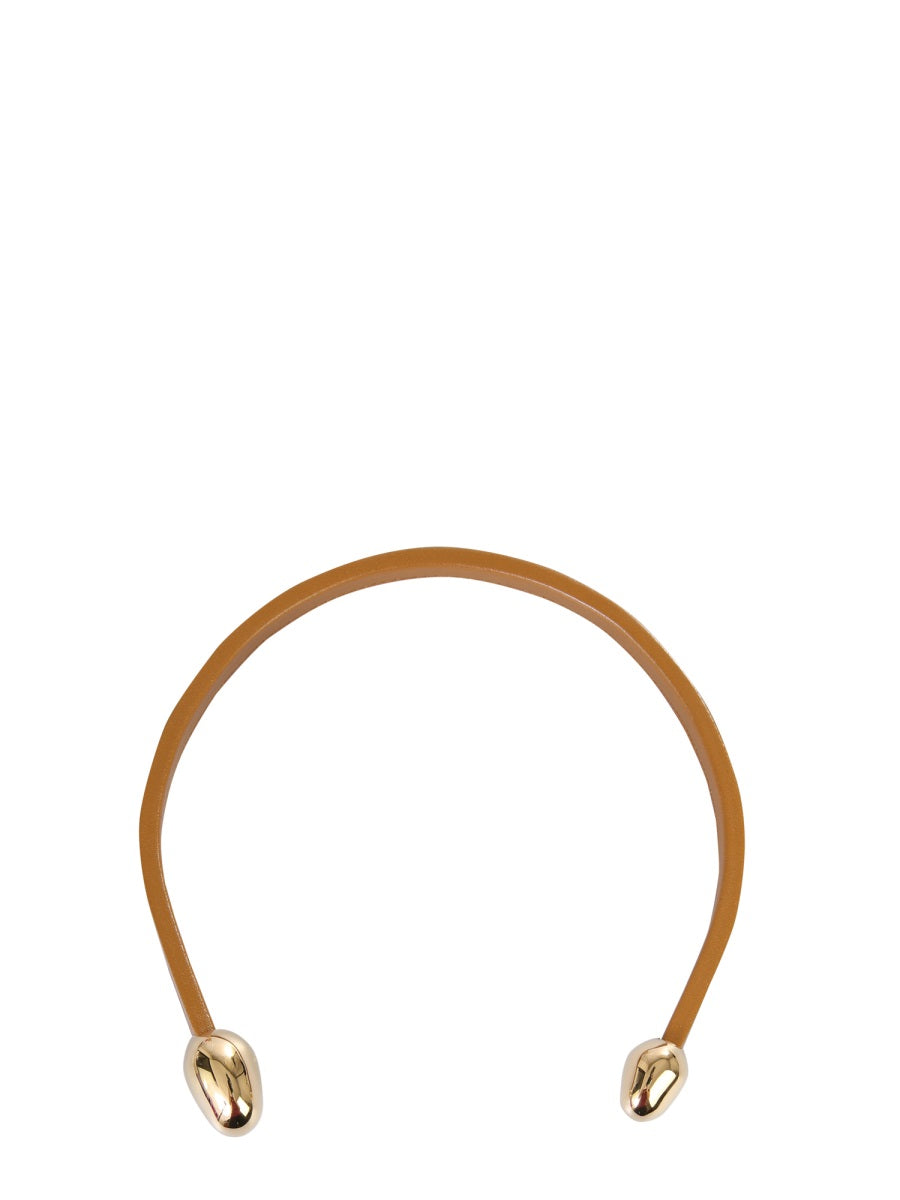 Leather Necklace Beige Brass Necklaces