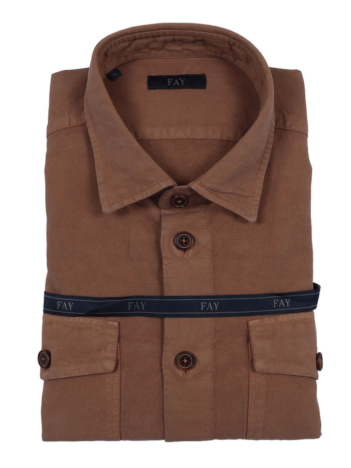 OVERSIZED SHIRT-JACKET WITH POCKETS Brown Linen Cotton